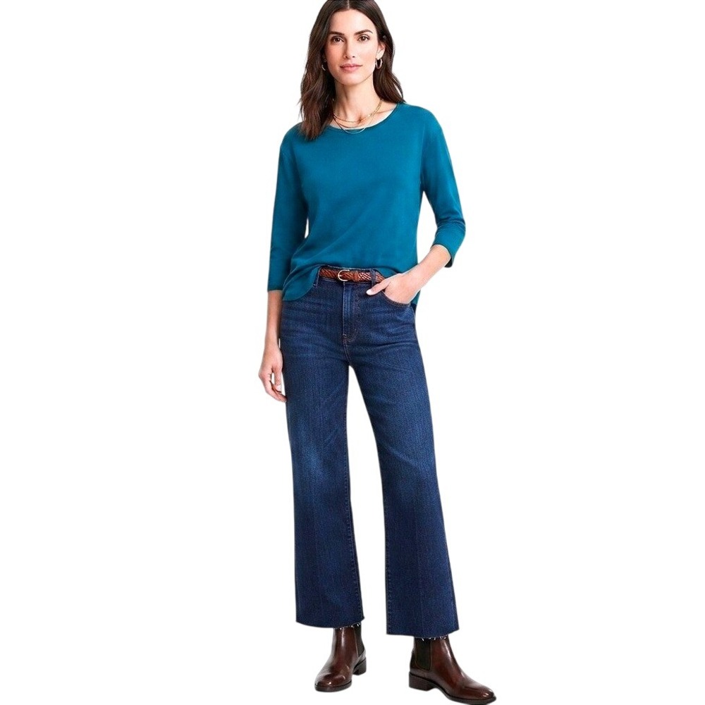J. Jill Luxe Supima Tunic Women Size Large Blue Teal 3/4 Sleeve Crew Neck EUC